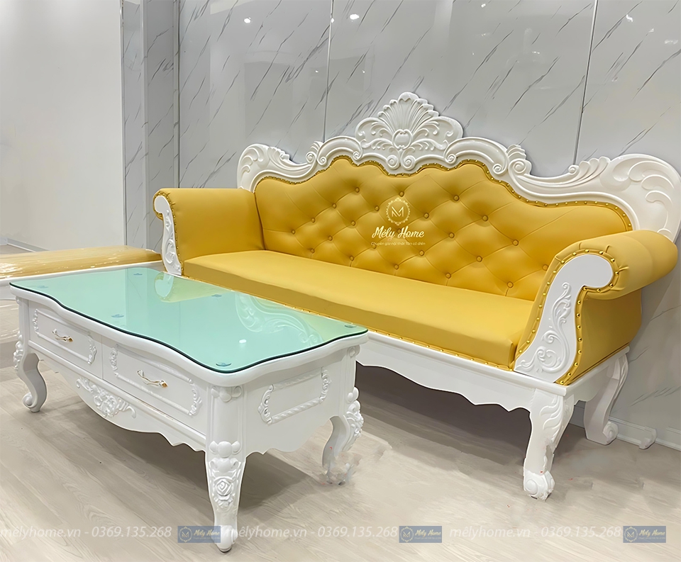 Ảnh chiếc văng tân cổ điển màu vàng rất đẹp dành cho spa, kích thước tuỳ chọn từ 1m6 - 2m2