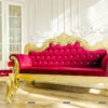 Chiếc Ghế Sofa Tân Cổ Điển Giá Rẻ thiết kế sang trọng với khung màu vàng gold, bọc da màu đỏ đính hạt cườm, dài tuỳ chọn 1m6-2m2