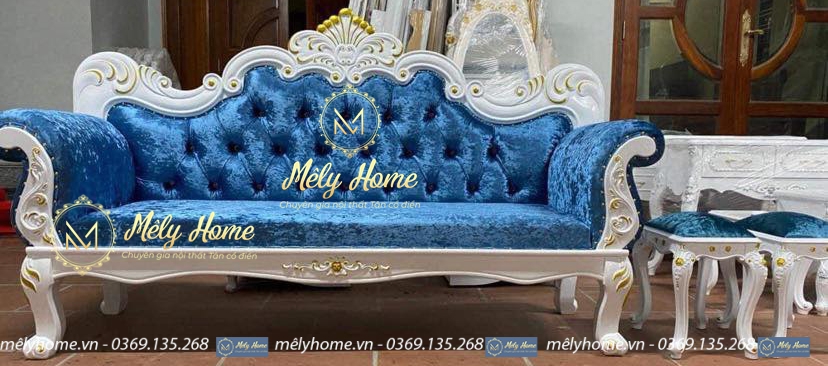 Ghế sofa tân cổ điển bọc nhung xanh siêu đẹp