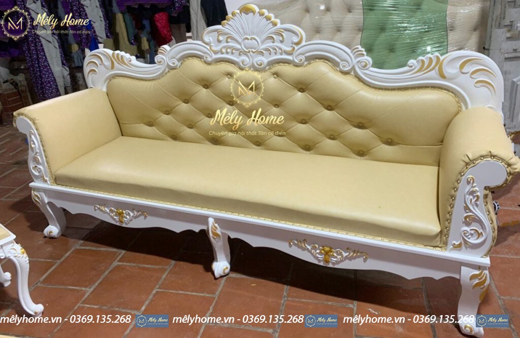 Ghế sofa tân cổ điển giá rẻ bọc da vàng siêu đẹp
