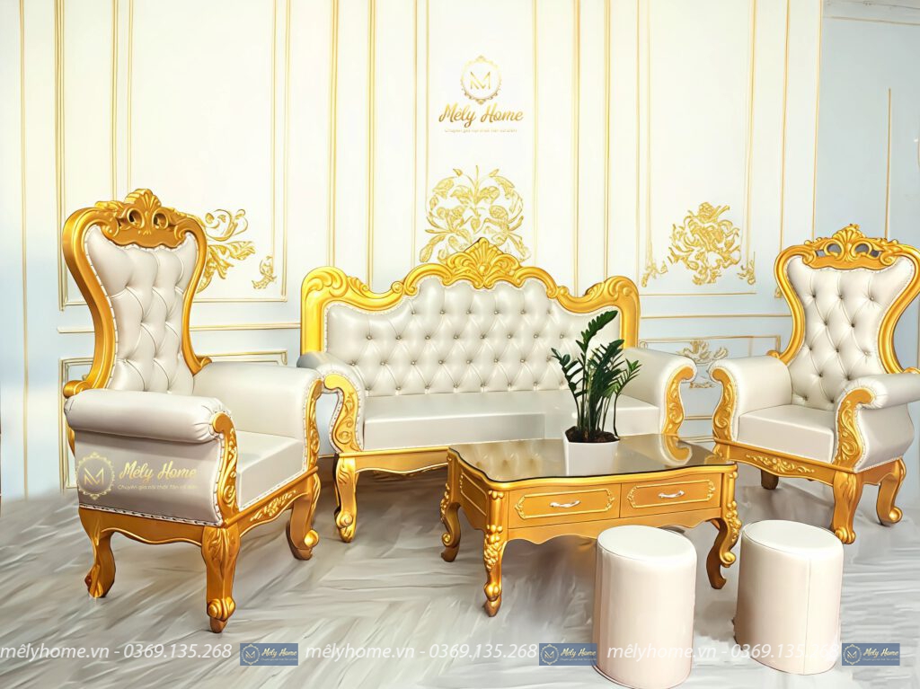 Văng tân cổ điển dài: 1m60 - 2m20 theo yêu cầu (tiêu chuẩn: 2m20). Ghế đơn tân cổ điển: 90cm x 2 ghế. Bàn sofa tân cổ điển: 60 cm x 1m20.