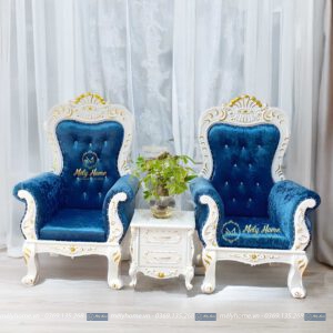 Bộ ghế làm nail màu xanh, phong cách tân cổ điển