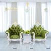Bộ bàn ghế làm nail phong cách tân cổ điển gỗ MDF, bọc nhung màu xanh, gồm 3 món: 2 ghế đơn 1mx1m25, táp tân cổ điển 40cm