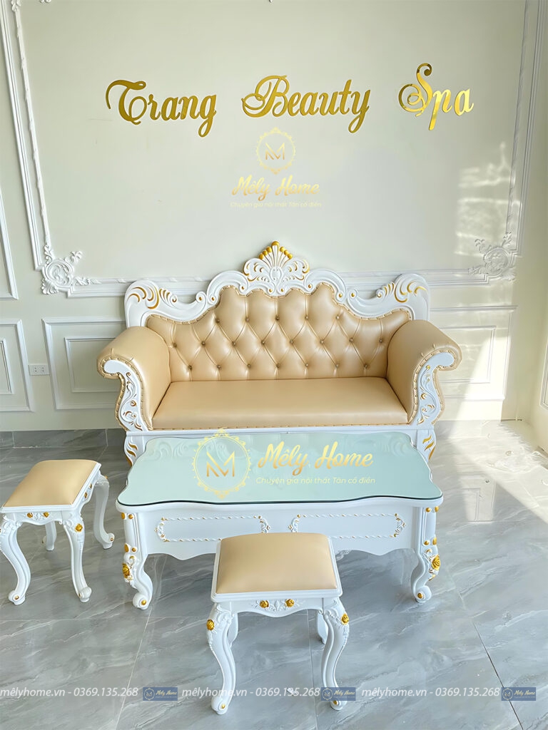 Văng sofa dành cho spa, dài 2m. bọc da màu kem sang trọng